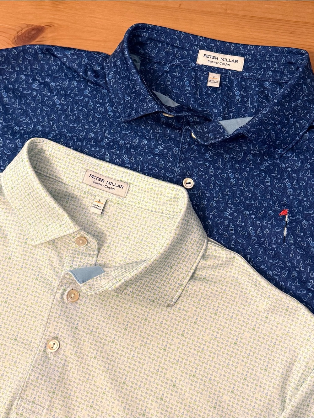 Lot of 2 Peter Millar Summer Comfort Pattern Performance Golf Polos